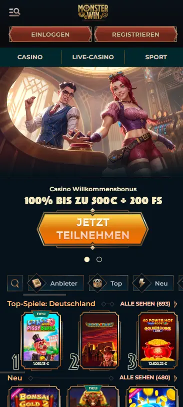 MonsterWin Mobile-Web mit Provider-Filter
