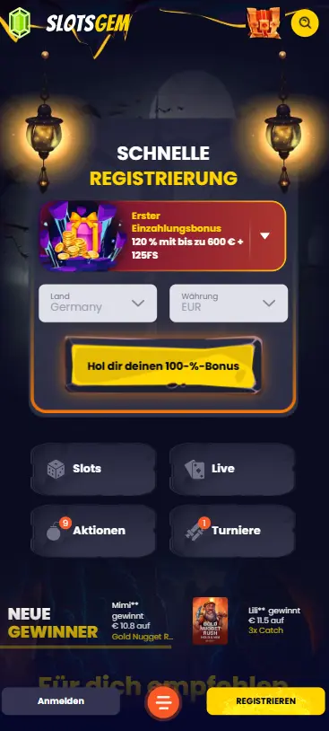 Slotsgem Native iOS App mit Schnell-Registrierung